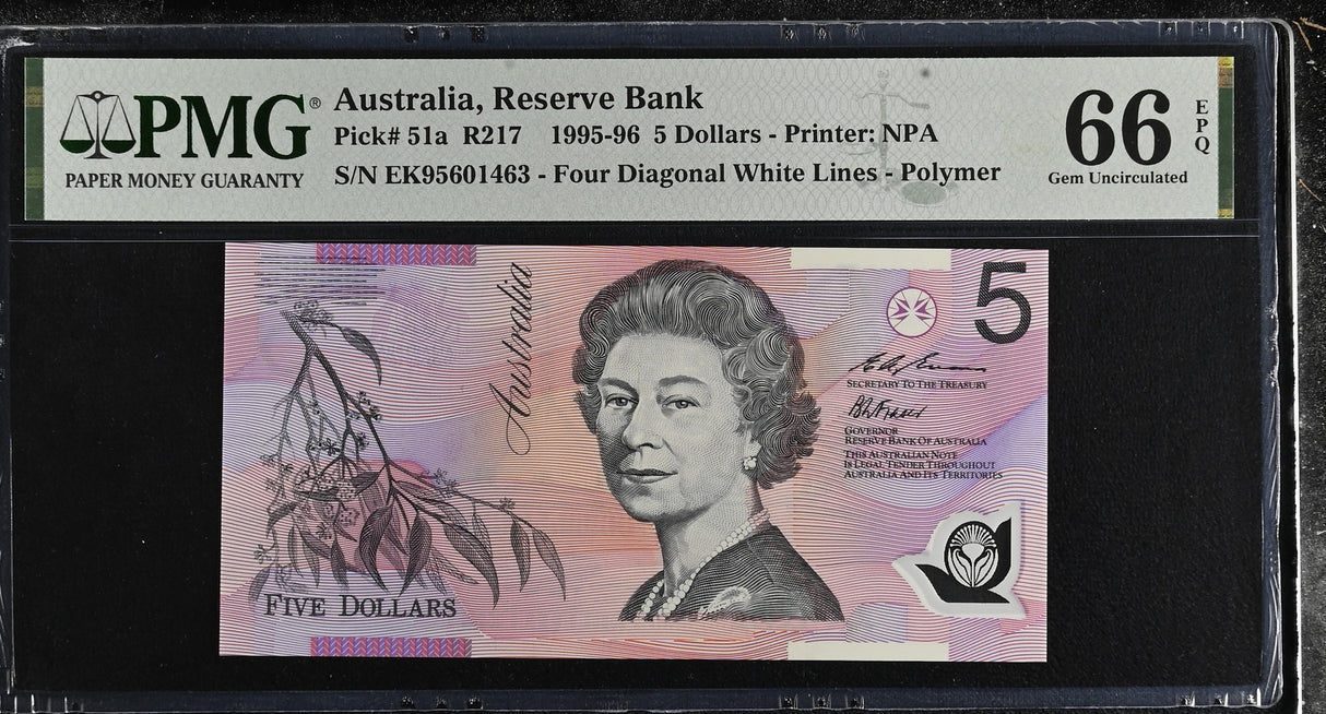 Australia 5 Dollars 1995 P 51 a Polymer Gem UNC PMG 66 EPQ