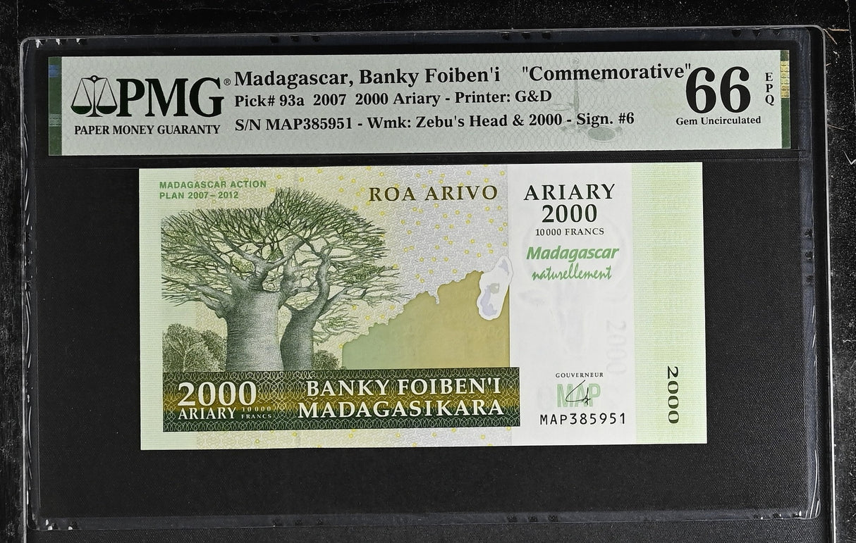 Madagascar 2000 Ariary 2007 P 93 a Commemorative Gem UNC PMG 66 EPQ