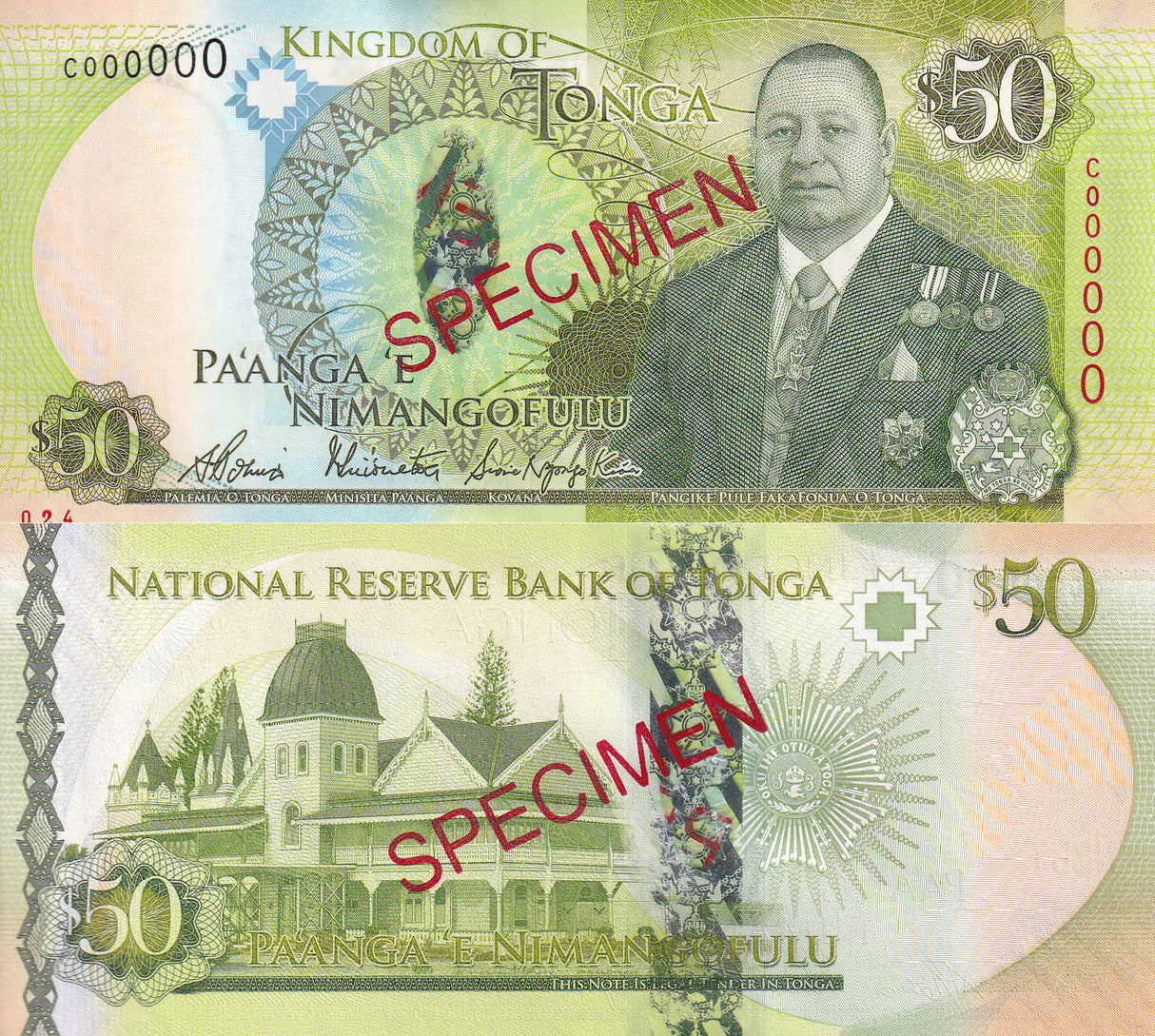 Tonga 50 Pa'anga ND 2020 P 48A Sign Pohiva Tuionetoa SPECIMEN UNC