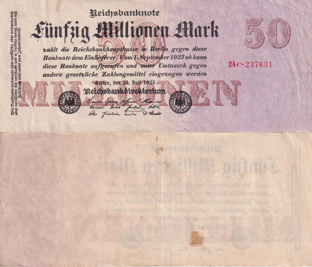 Germany 50000000 50 Million Mark 1923 P 98 USED / Circulated