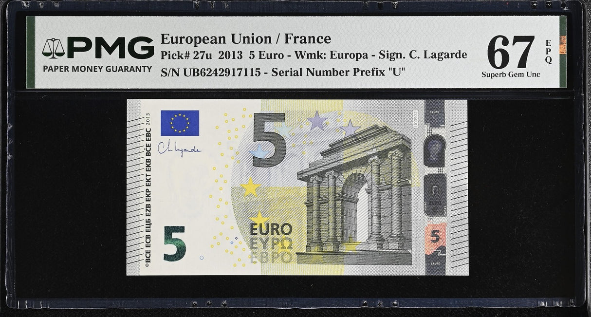Euro 5 Euro 2013 France P 27 u Superb Gem UNC PMG 67 EPQ