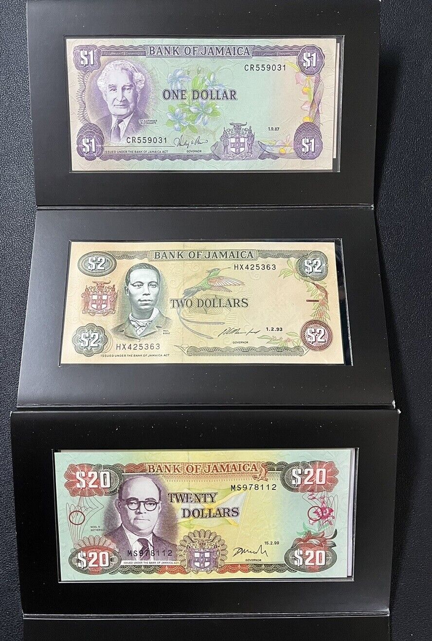 Jamaica SET 6 UNC 50 Cent 1 -20 Dollars 1970-99 P 53 68A 69 70 71 72 W/FOLDER