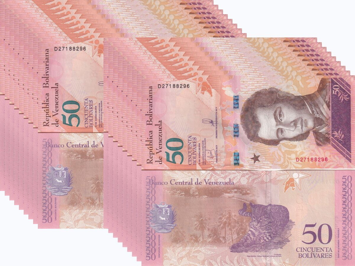 Venezuela 50 Bolivares 2018 P 105 UNC LOT 20 PCS 1/5 BUNDLE