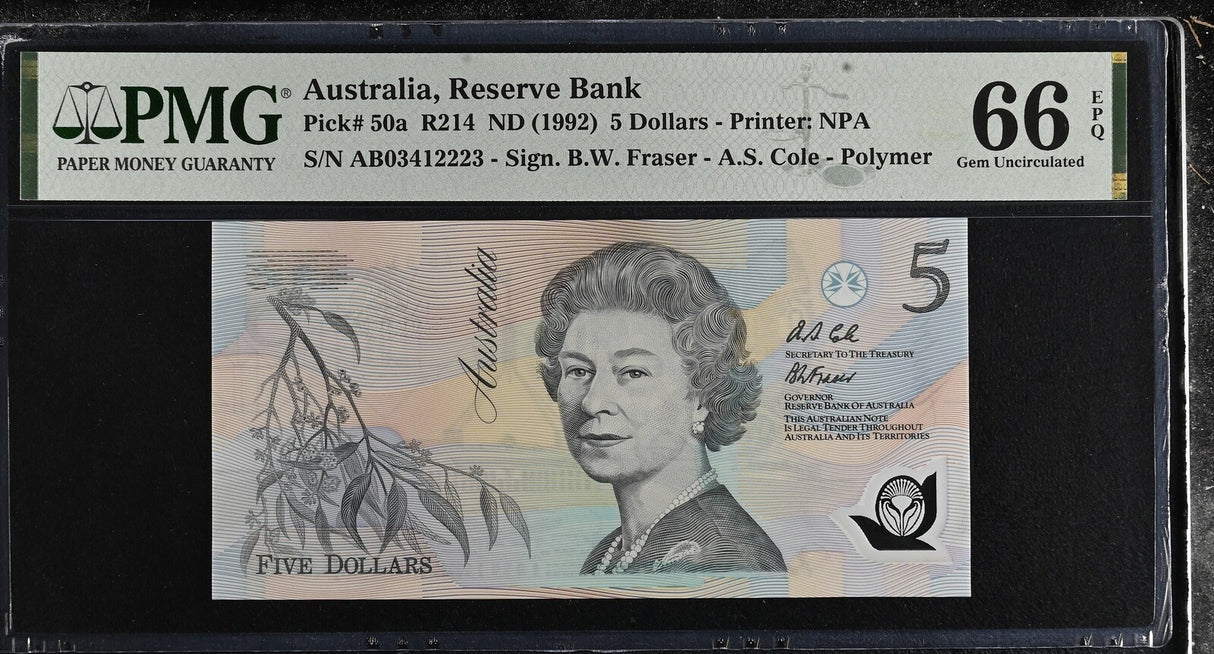 Australia 5 Dollars ND 1992 P 50 a AB Polymer Gem UNC PMG 66 EPQ
