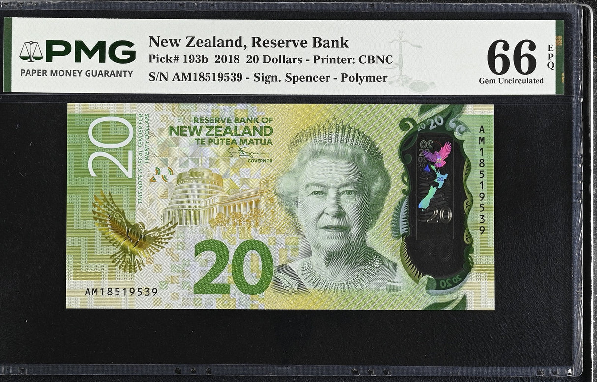 New Zealand 20 Dollars 2018 Polymer P 193 b QEII Gem UNC PMG 66 EPQ
