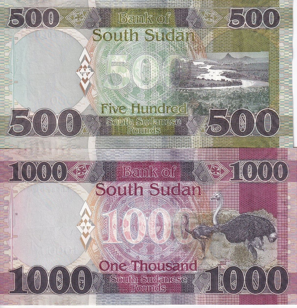 South Sudan Set 2 AUnc 500 1000 Pounds 2023 P 16 17 New Sign