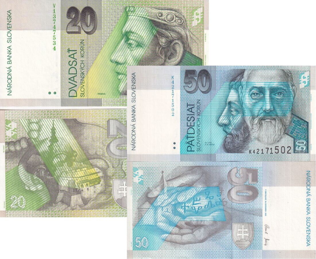 Slovakia Set 2 PCS 20 50 Korun 2005 2006 P 20 g P 21 e UNC