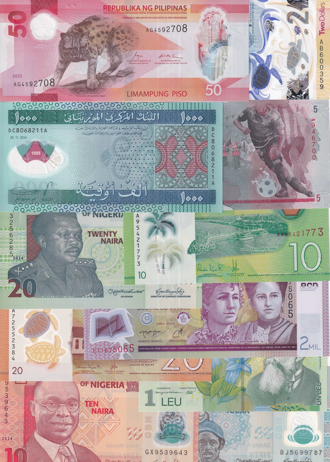 World Polymer Banknotes Set 11 Pcs Lot Different Notes mixed Years -2025 All UNC