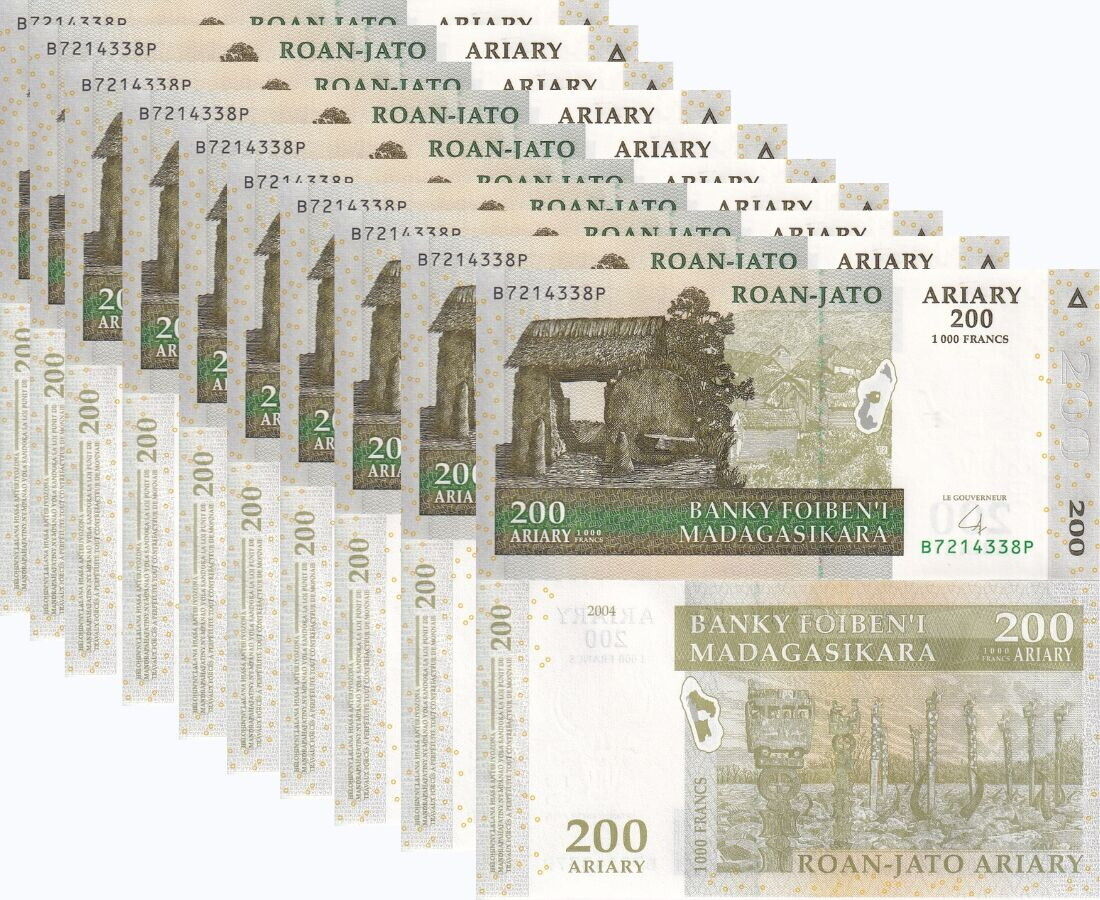 Madagascar 200 Ariary 2004 P 87 b UNC LOT 10 PCS