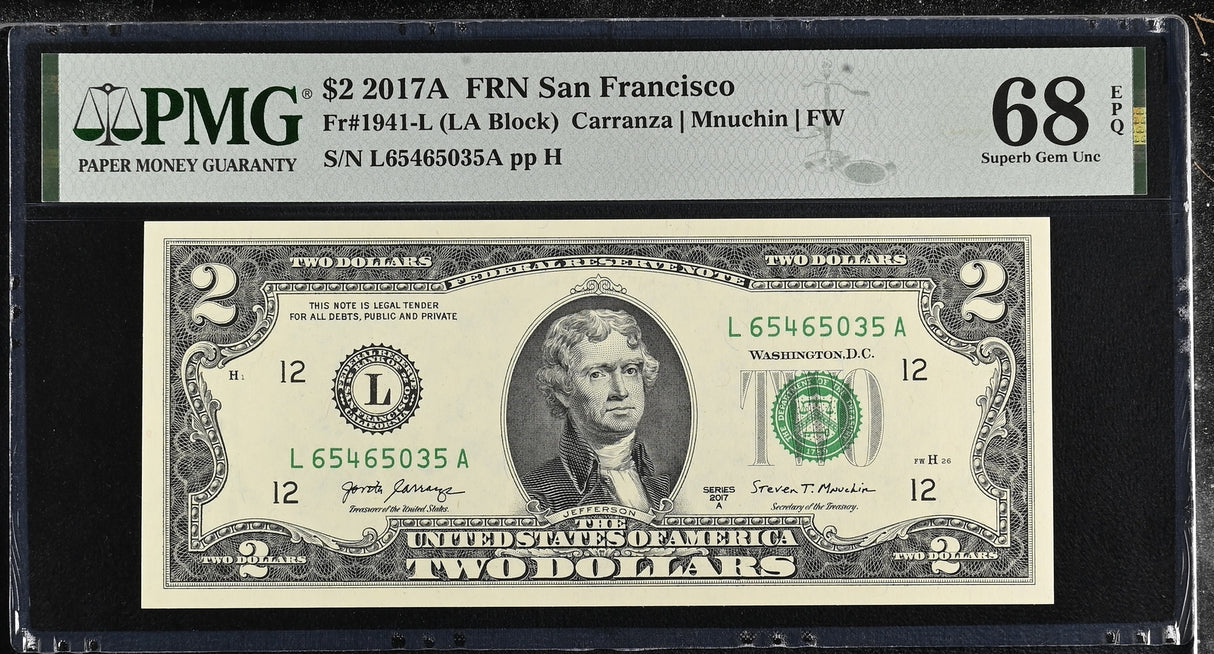 United States 2 Dollars Usa 2017A P 545 L San Fran UNC Superb Gem PMG 68 EPQ