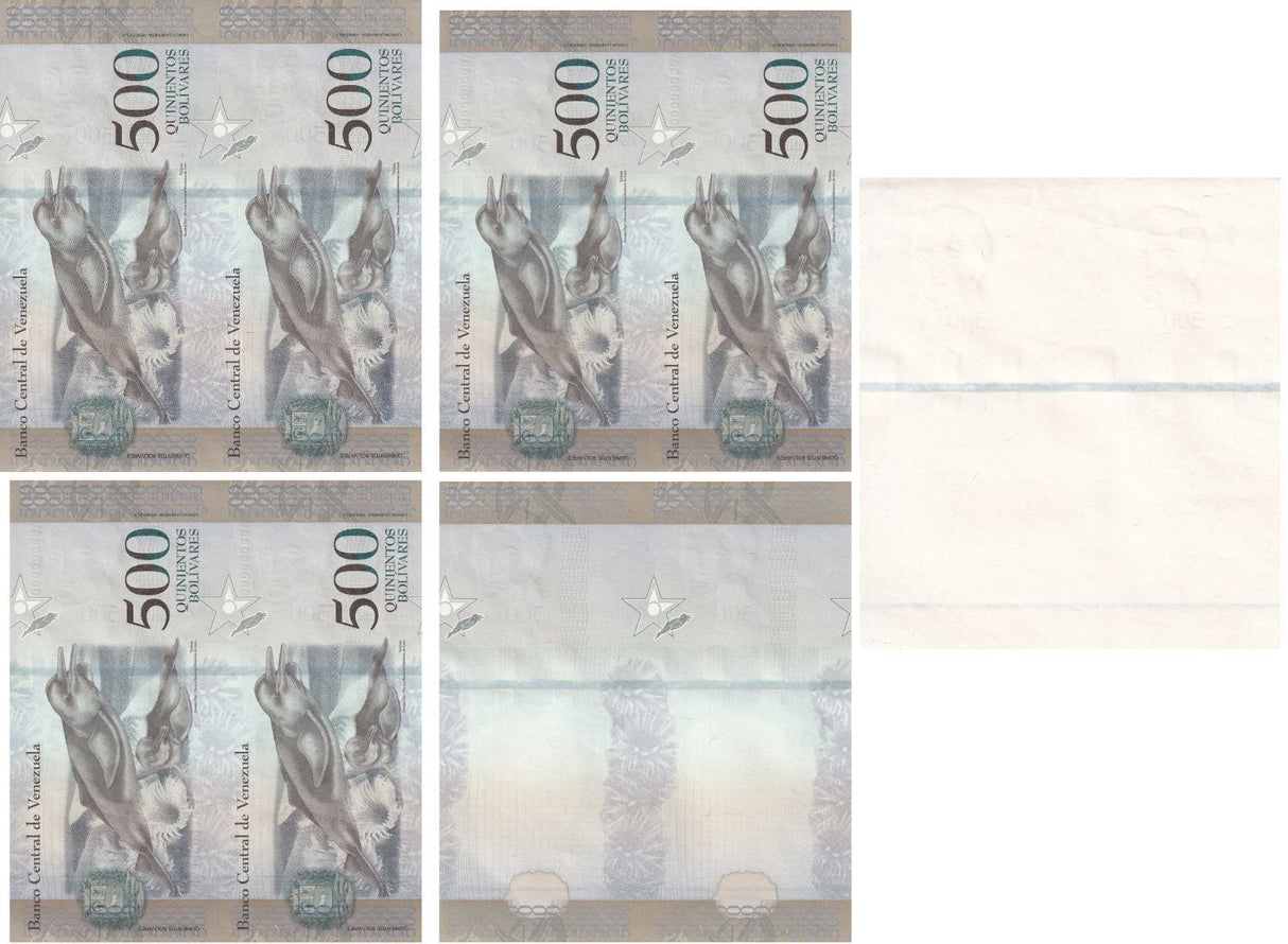 Progressive Proof SET 5 PCS of Uncut Sheet Venezuela 500 Bolivares 2017 P 94 UNC