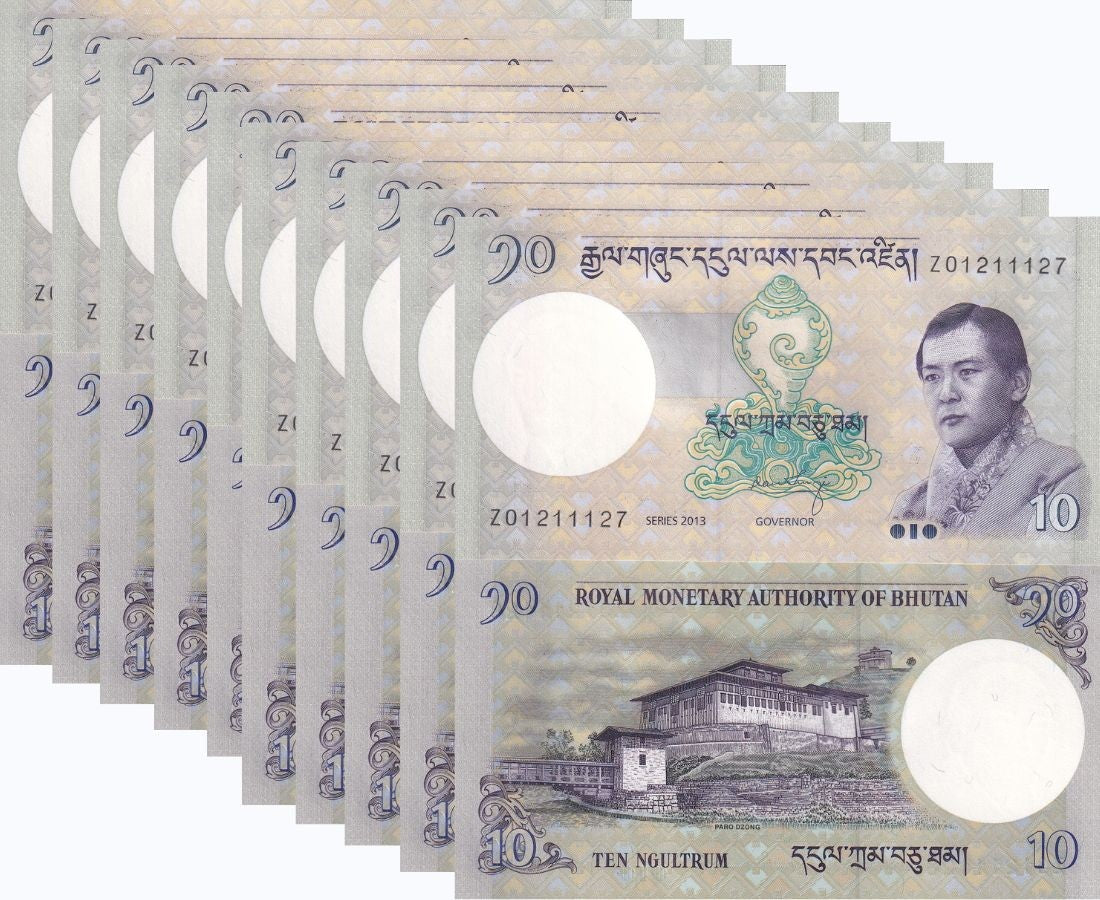 Bhutan 10 Ngultrum 2013 P 29 b* Z Replacement UNC LOT 10 PCS