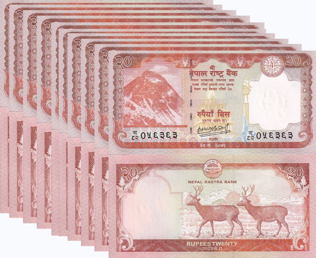 Nepal 20 Rupees 2023 P 78 New Sign Sambar Deers UNC LOT 10 PCS
