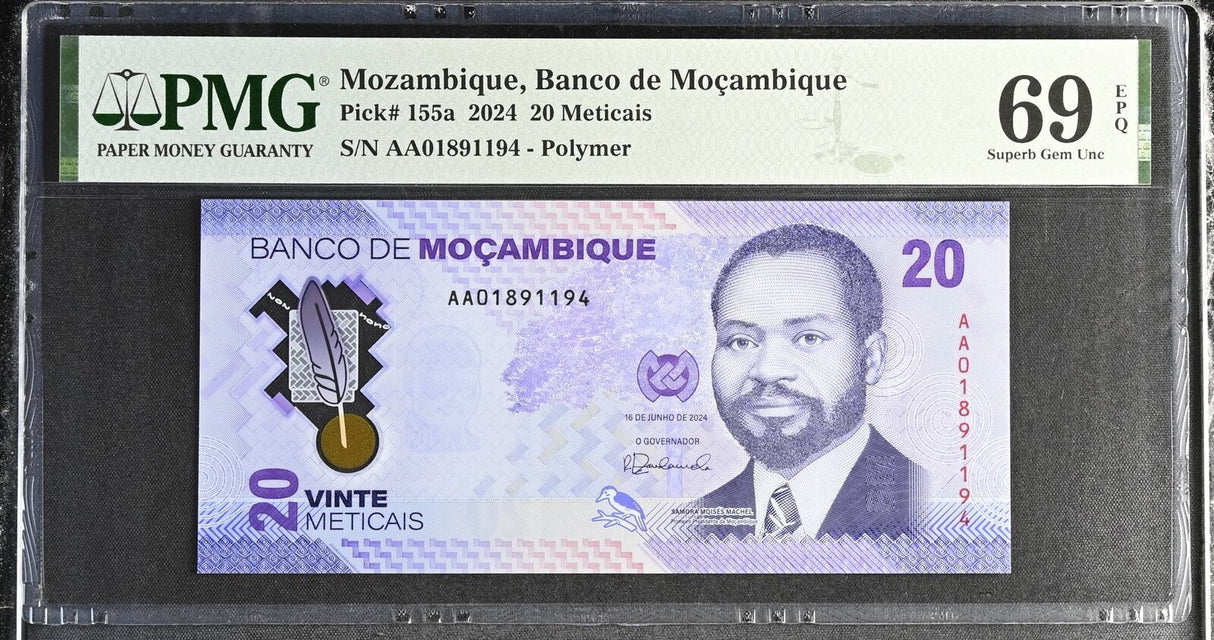 Mozambique 20 Meticais 2024 Polymer P 155 a Superb Gem UNC PMG 69 EPQ TOP POP