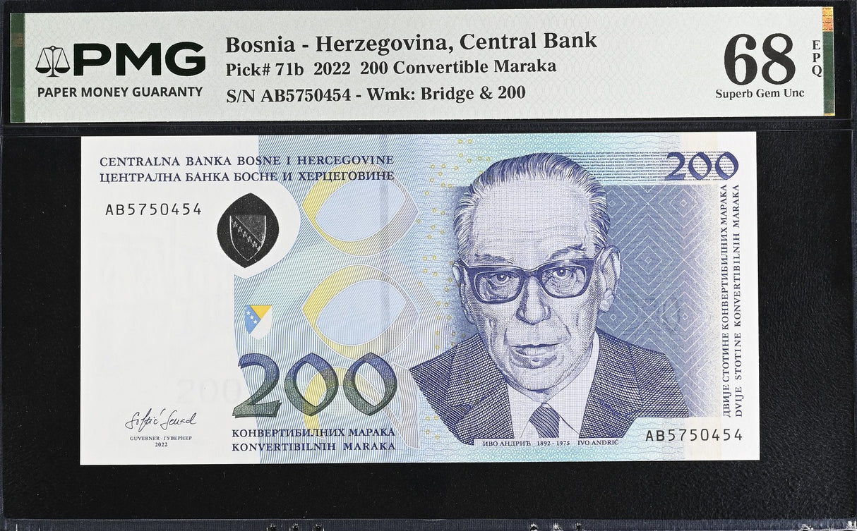 Bosnia & Herzegovina 200 Convertible Maraka 2022 P 71 Superb Gem UNC PMG 68 EPQ