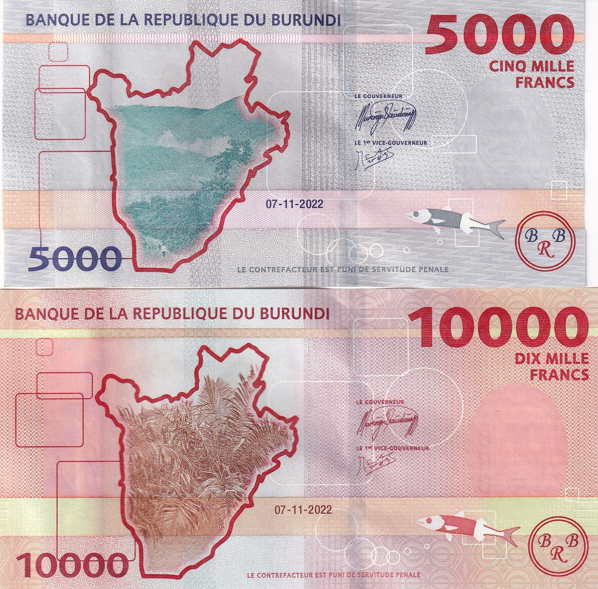 Burundi SET 2 UNC 5000 10000 Francs 2022 P 58 P 59