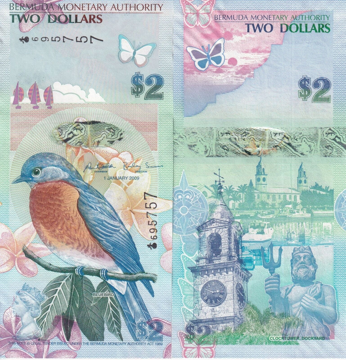 Bermuda 2 Dollars 2009 P 57 a ONION PREFIX UNC