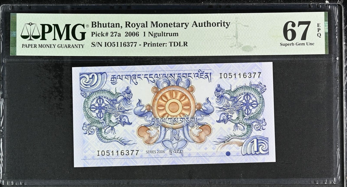 Bhutan 1 Ngultrum 2006 P 27 a Superb Gem UNC PMG 67 EPQ
