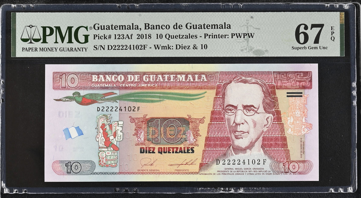 Guatemala 10 Quetzales 2018 P 123 Af Superb Gem UNC PMG 67 EPQ