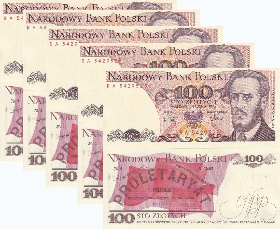Poland 100 Zlotych 1988 P 143 e UNC LOT 5 PCS