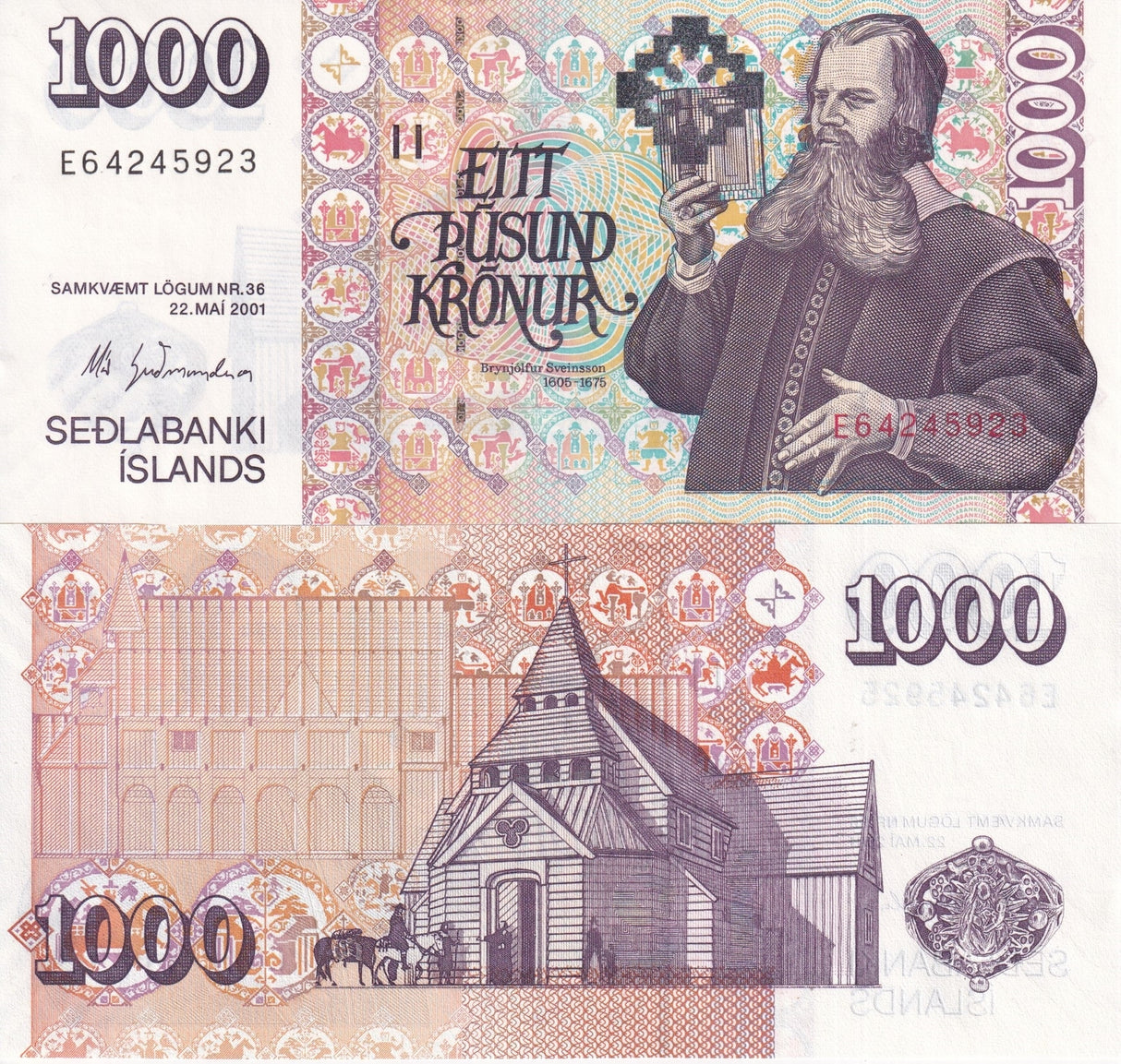 Iceland 1000 Kronur 2001 P 59 One Sign MAR GUOMUNDSSON UNC