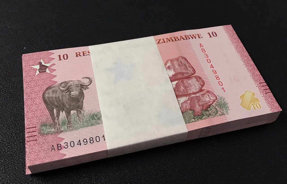 Zimbabwe 10 Zig 2026 P 115 New Design Buffalo UNC LOT 100 PCS 1 Bundle