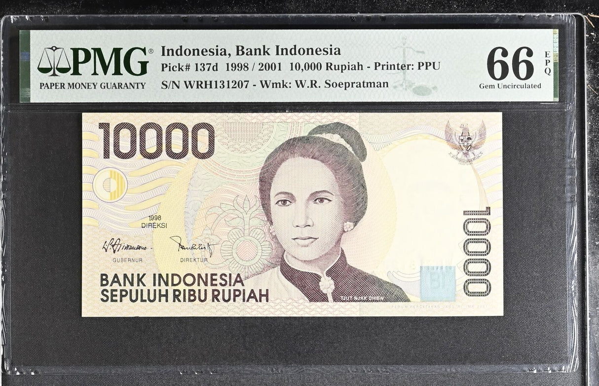 Indonesia 10000 Rupiah 1998/2001 P 137 d Gem UNC PMG 66 EPQ