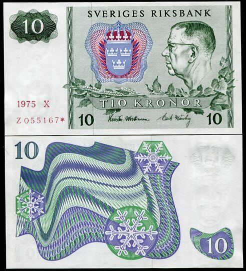 Sweden 10 Kronor 1975 P 52 STAR REPLACEMENT UNC