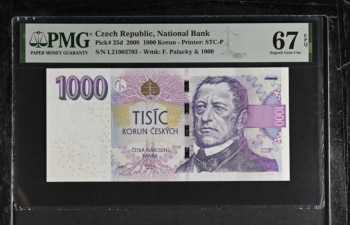Czech Republic 1000 Korun 2008 P 25 d Superb Gem UNC PMG 67 EPQ