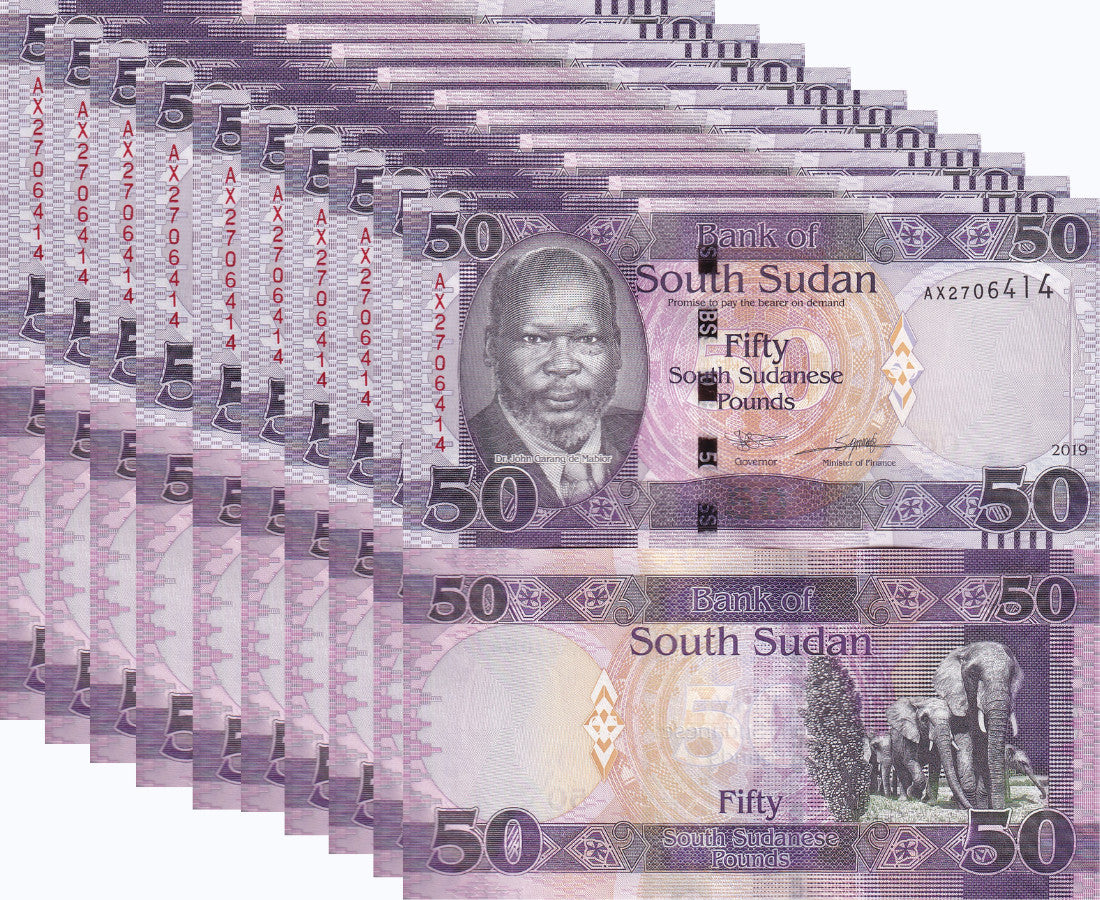 South Sudan 50 Pounds 2019 P 14 AUnc LOT 10 PCS AUnc