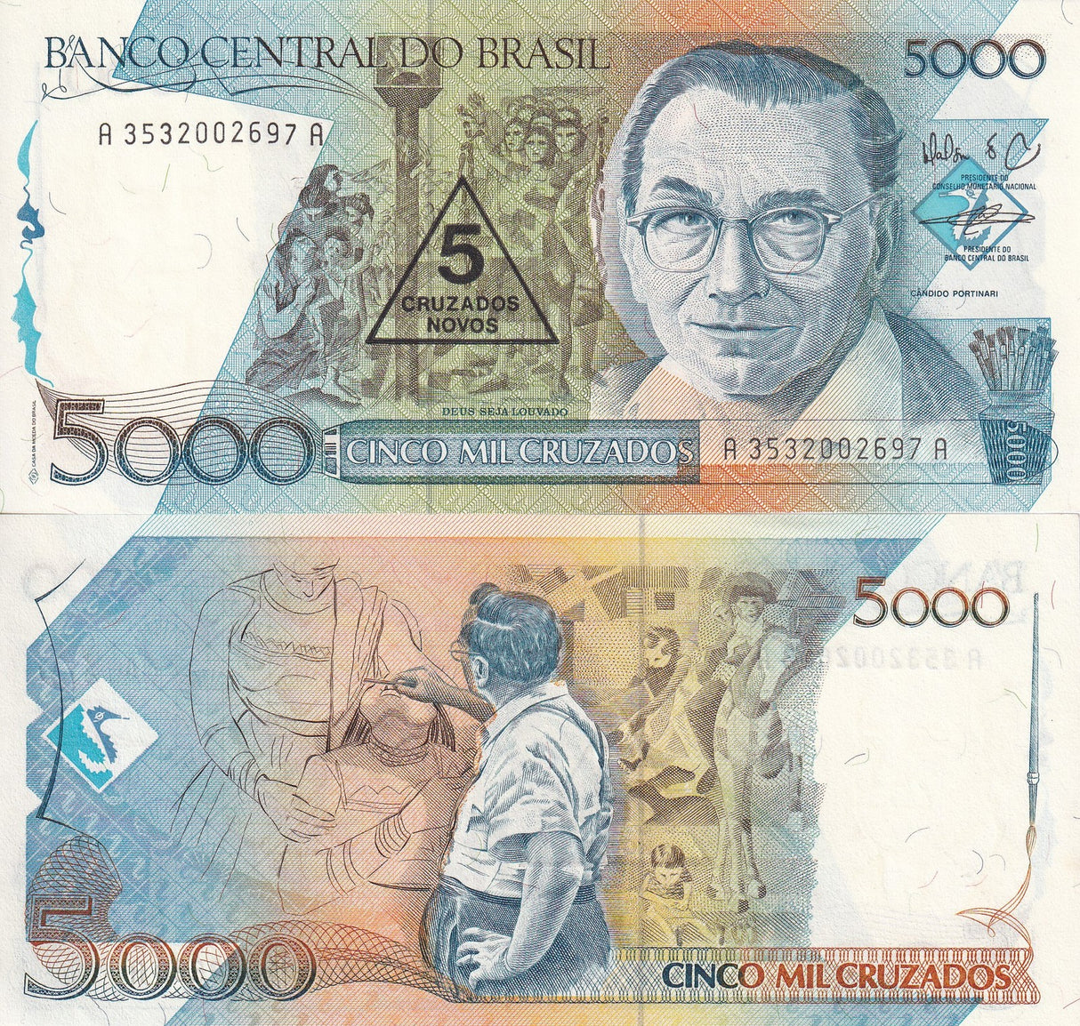 Brazil 5 C.N on 5000 Cruzados ND 1989 P 217 b UNC