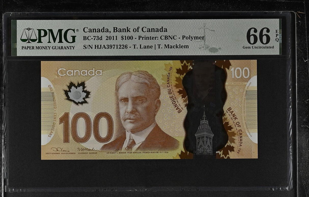 Canada 100 Dollars 2011 P 110 d Lane & Macklem Gem UNC PMG 66 EPQ