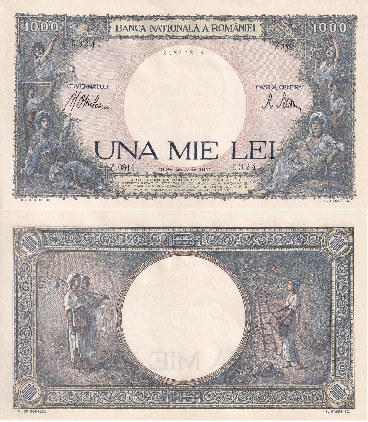 Romania 1000 Lei 1941 P 52 UNC