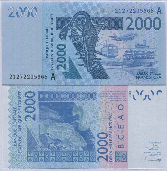 Ivory Coast West African States 2000 Francs 2021 P 116A UNC