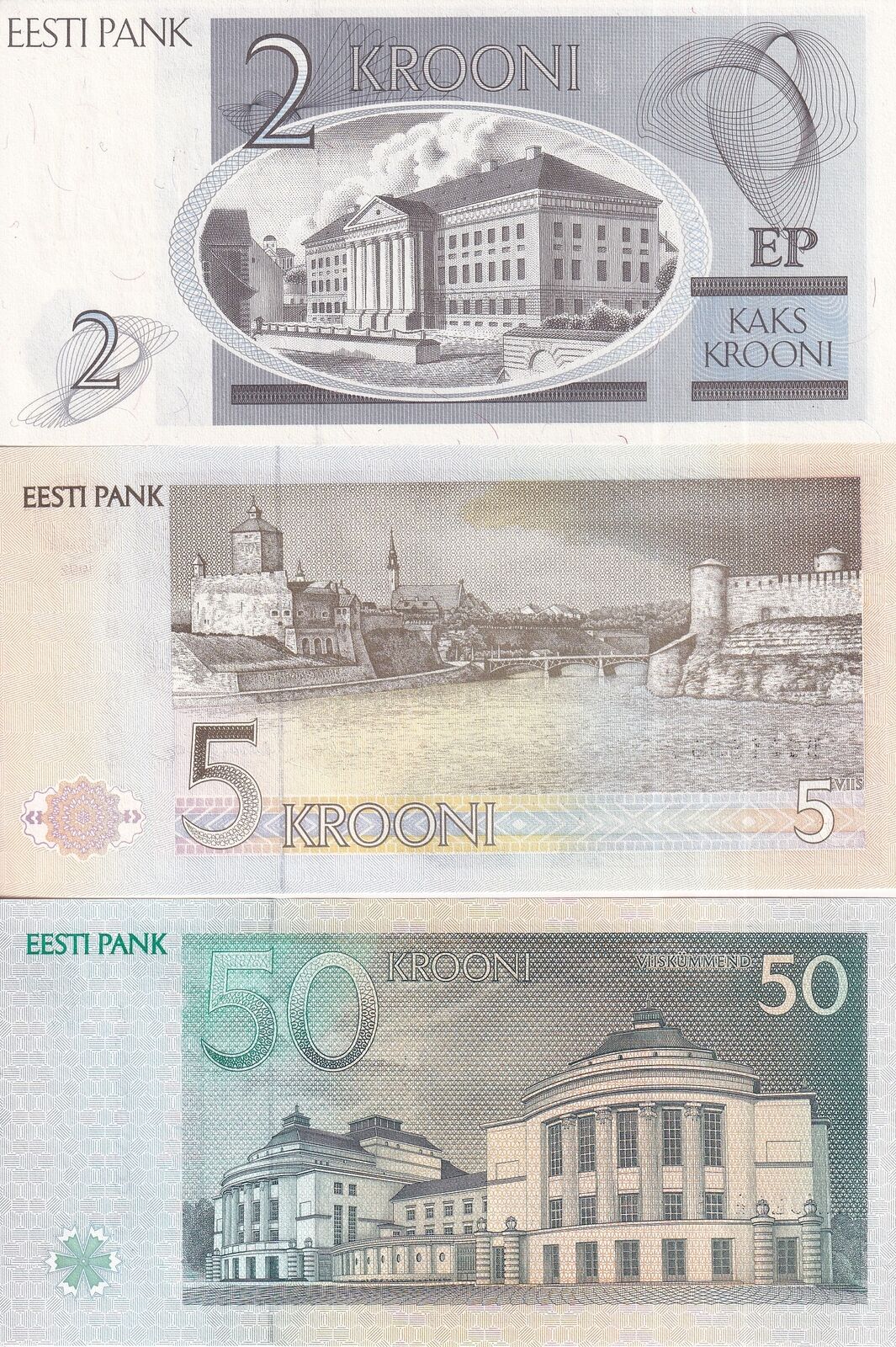 Estonia Set 3 PCS 2 5 50 Krooni 1992 - 1994 P 70 P 71 P 78 UNC