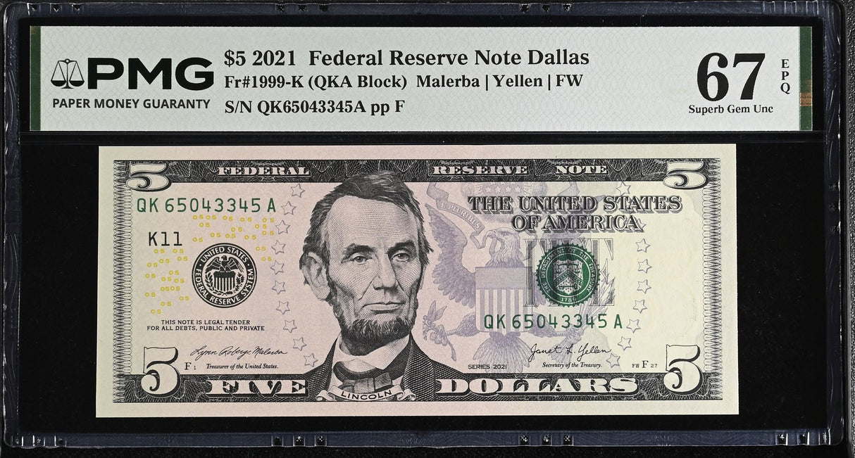 United States 5 Dollars Usa 2021 P 551 K Dallas Superb Gem UNC PMG 67 EPQ