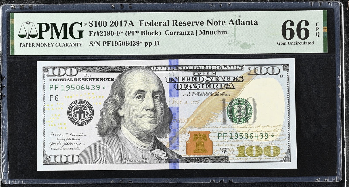 United States 100 Dollars USA 2017A P 548 F Atlanta Gem UNC PMG 66 EPQ
