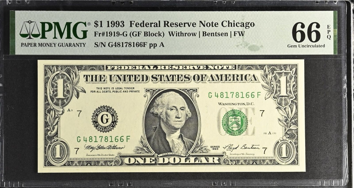 United States 1 Dollar Usa 1993 P 490 G Chicago Gem UNC PMG 66 EPQ