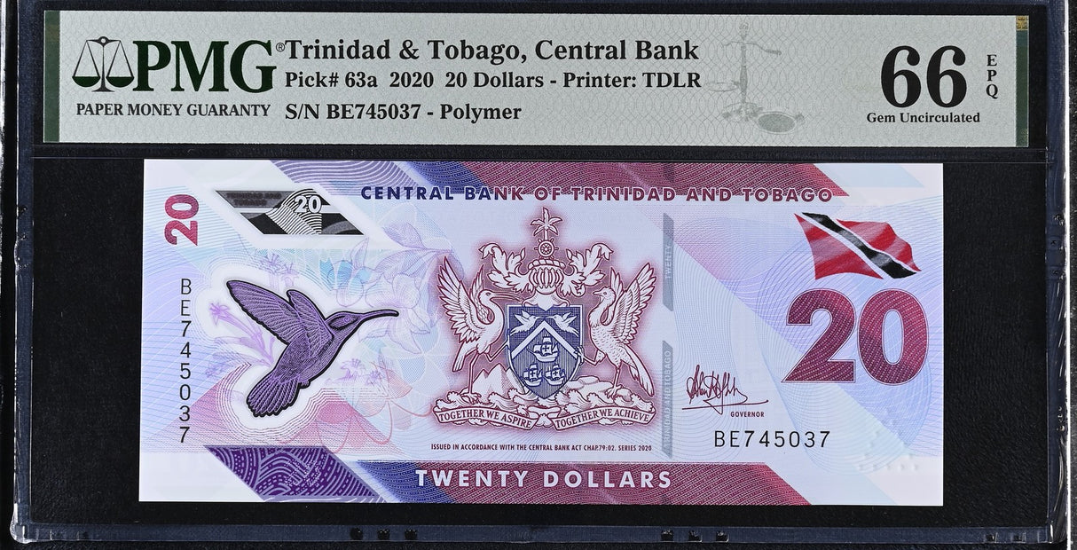 Trinidad & Tobago 20 Dollars 2020 P 63 a GEM UNC PMG 66 EPQ