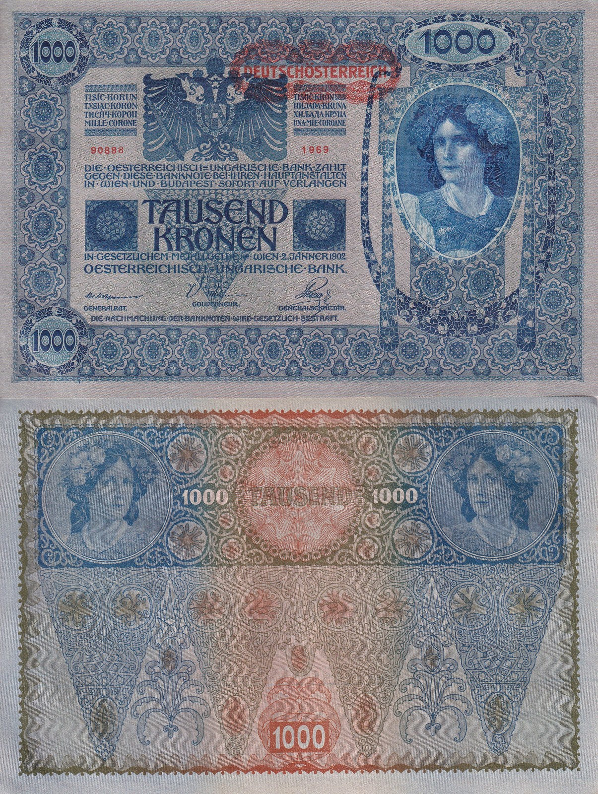 Austria 100 Kronen 1902 ND 1919 P 60 Big Note UNC