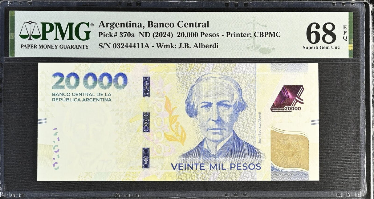 Argentina 20000 Pesos ND 2024 P 370 a Superb Gem UNC PMG 68 EPQ TOP POP