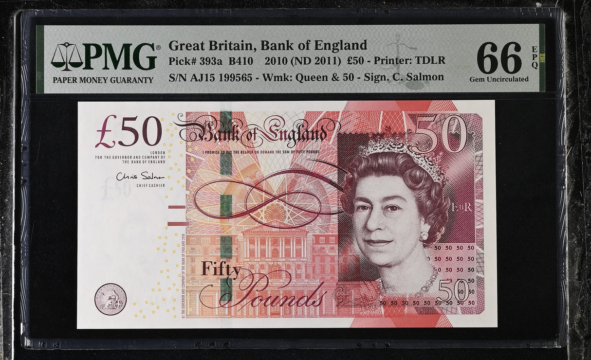 Great Britain 50 Pounds 2010 ND 2011 P 393 a Gem UNC PMG 66 EPQ