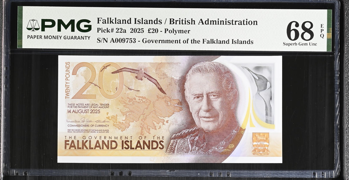 Falkland Islands 20 Pounds 2025 P 22 a Superb Gem UNC PMG 68 EPQ