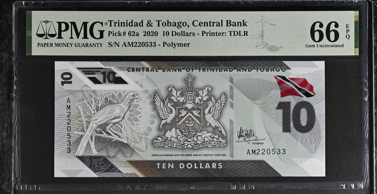 Trinidad & Tobago 10 Dollars 2020 Polymer P 62 a Gem UNC PMG 66 EPQ