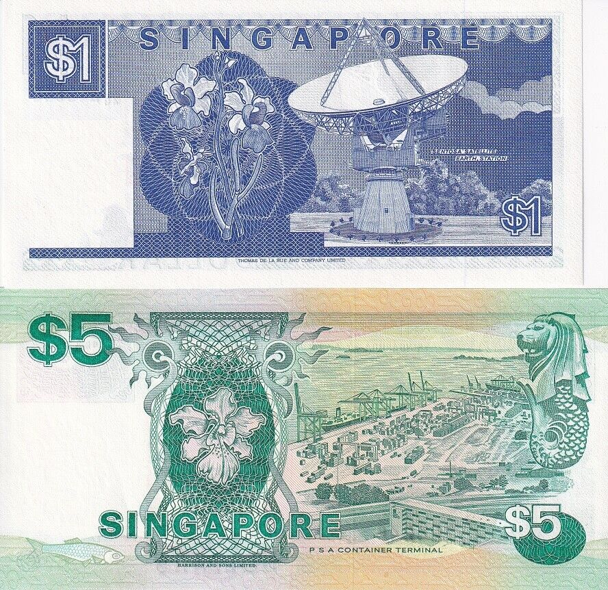 Singapore SET 2 PCS 1 5 Dollars ND 1987 1989 P 18 P 19 UNC