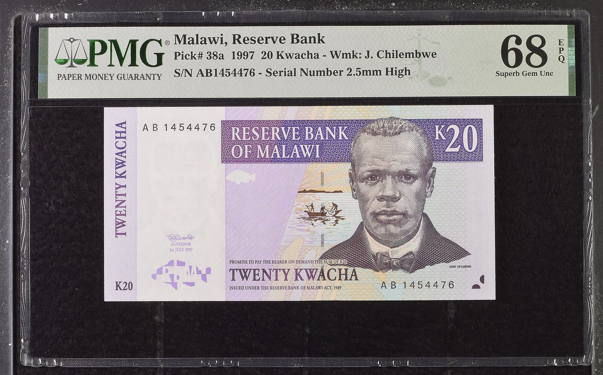 Malawi 20 Kwacha 1997 P 38 a Superb Gem UNC PMG 68 EPQ