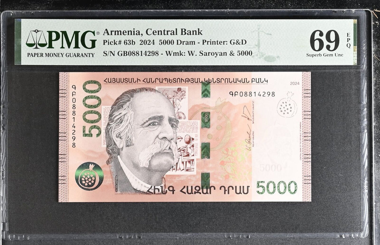 Armenia 5000 Dram 2024 P 63 b Superb Gem UNC PMG 69 EPQ TOP POP