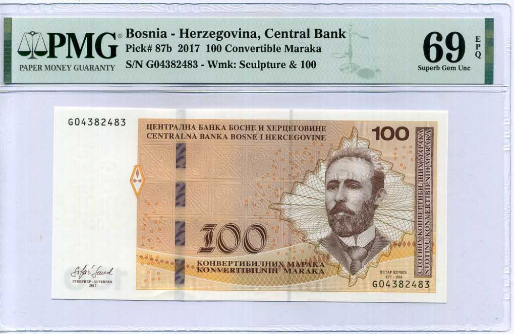 Bosnia 100 Convertible Maraka 2017 P 87 b Superb Gem UNC PMG 69 EPQ