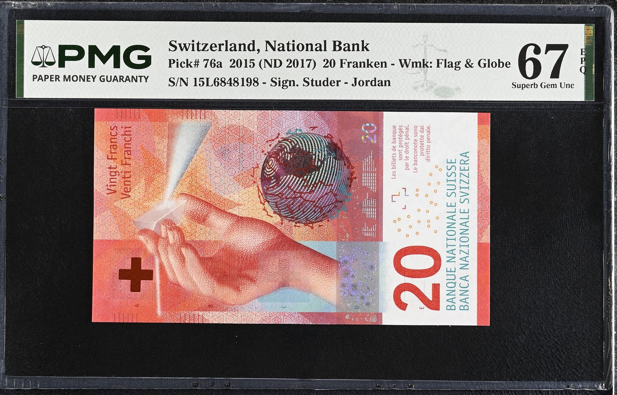 Switzerland 20 Franken 2015 ND 2017 P 76 a Superb Gem UNC PMG 67 EPQ