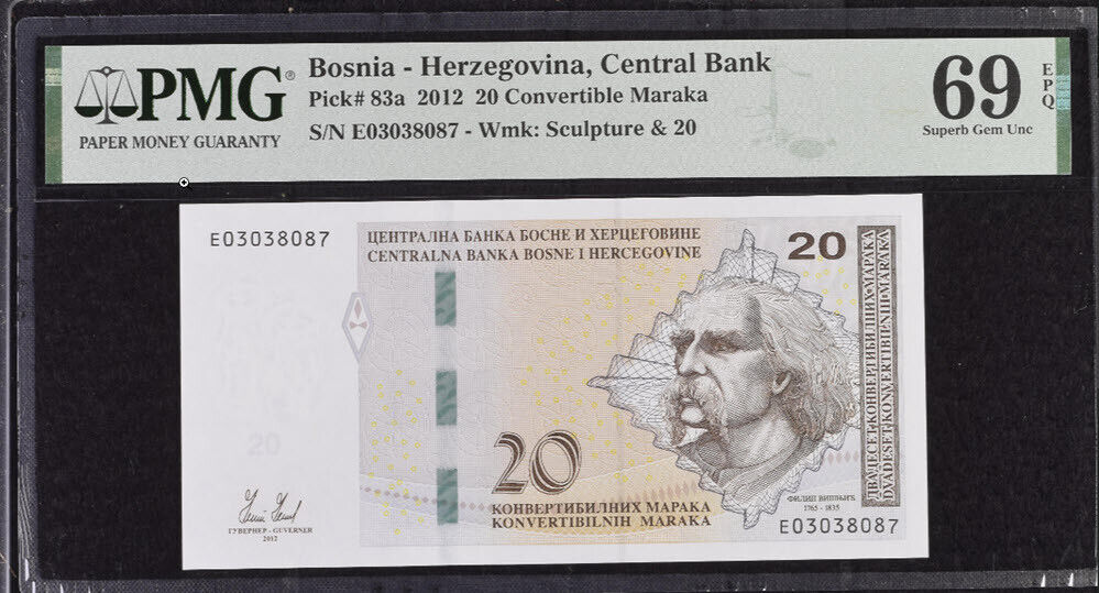 Bosnia 20 Convertible Maraka 2012 P 83 a Superb Gem UNC PMG 69 EPQ
